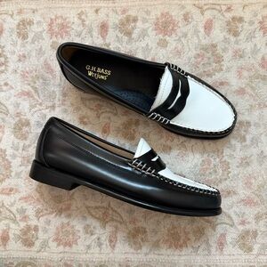G.H. Bass black and white penny loafers